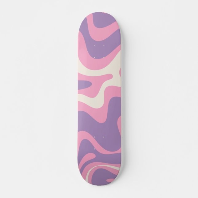 Retro Liquid Swirl Groovy Abstrakt Lila Rosa Mini Skateboard Bräda 18,5 Cm (Framsida)