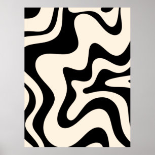 Retro Liquid Swirl Modern Abstrakt Mönster Black Poster