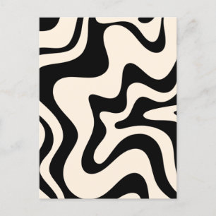 Retro Liquid Swirl Modern Abstrakt Mönster Black Vykort