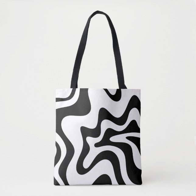 Retro Liquid Swirl Trippy Black and White Abstrakt Tygkasse (Framsida)