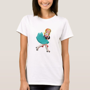 Retro, liten flicka på rullskridskor t shirt