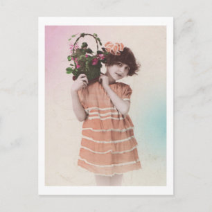 Retro Little Girl med Orange Dress Vykort