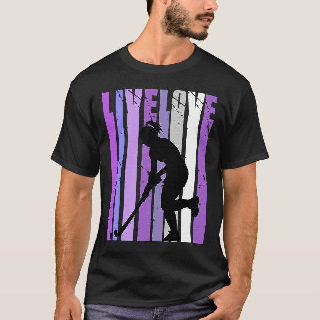 Retro Live Kärlek Fält Hockey Birthday Silhouette  T Shirt (Framsida)