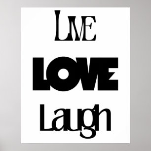 Retro Live Laugh Kärlek Black White Typography Poster