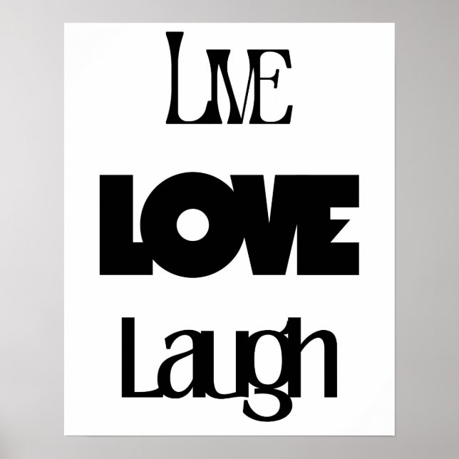 Retro Live Laugh Kärlek Black White Typography Poster (Framsidan)