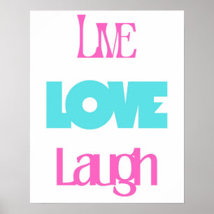 Retro Live Laugh Kärlek Rosa Turquise Typography Poster