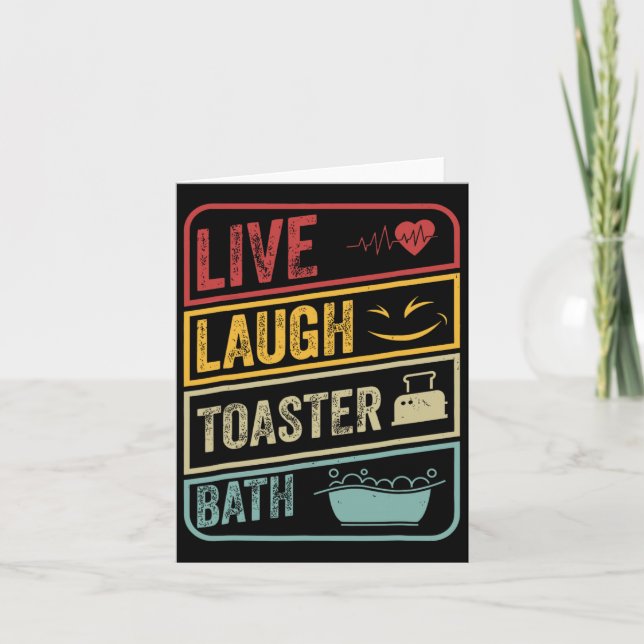 Retro Live Laugh Toaster Bath Skeleton Funny Hallo Kort (Framsida)