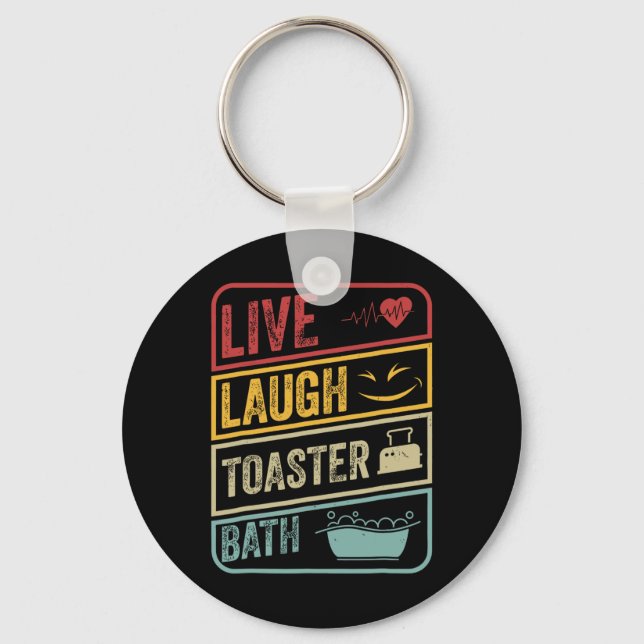 Retro Live Laugh Toaster Bath Skeleton Funny Hallo Nyckelring (Framsida)