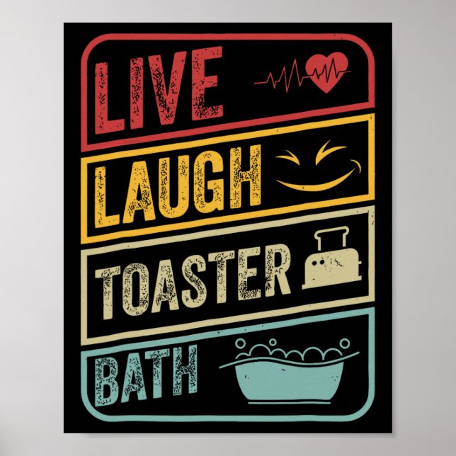 Retro Live Laugh Toaster Bath Skeleton Funny Hallo Poster (Framsidan)