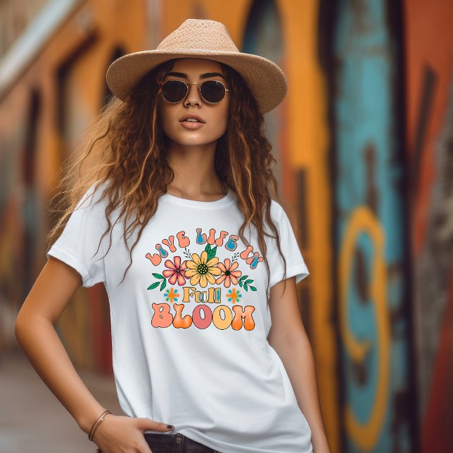 Retro Live Life i Fullt Bloom T Shirt (Skapare uppladdad)