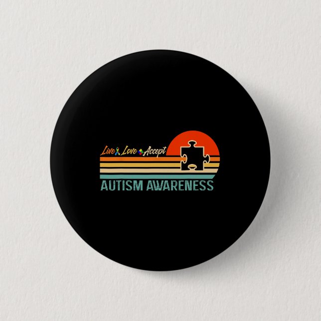 Retro Live Love Acceptera Autism Medvetenhet Prese Knapp (Framsida)