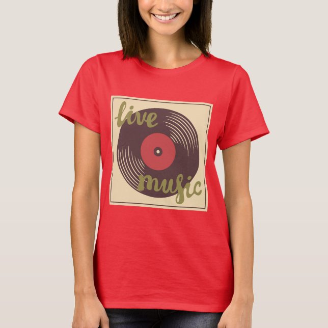 Retro Live Music Vinyl Record T-Shirt (Framsida)