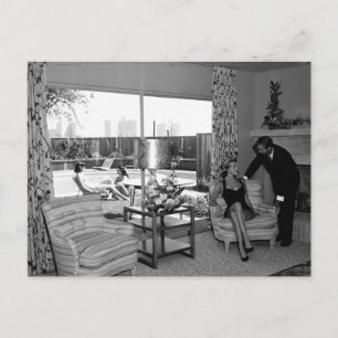 Retro Living Room, Los Angeles, 1951 Vintage Vykort