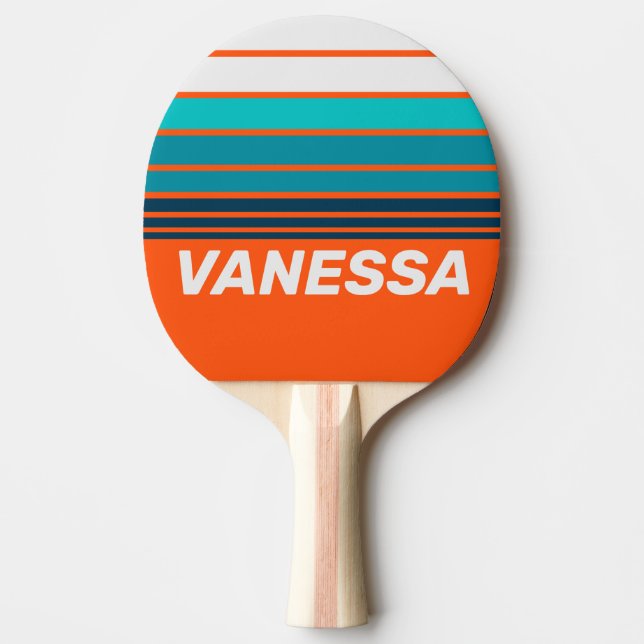Retro Livräddare Horisontell Randig med Namn Pingisracket (Framsidan)