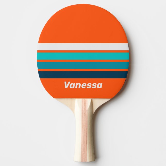 Retro Livräddare med Namn över Randmönster Pingisracket (Framsidan)
