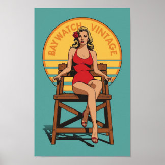 Retro Livräddare Pin-Up – Vintage Baywatch Stil Po Poster