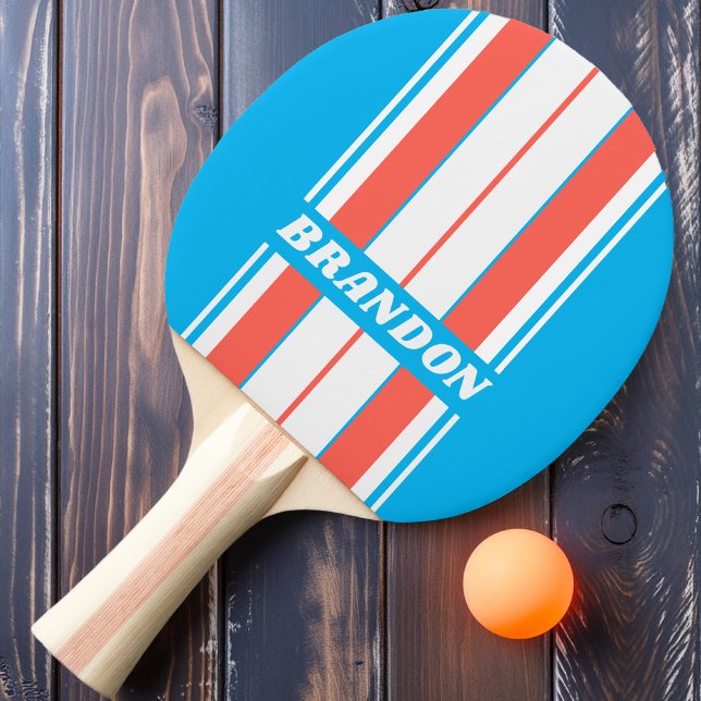 Retro Ljus Himmelblå Brädstripor med Namn Pingisracket (Skapare uppladdad)