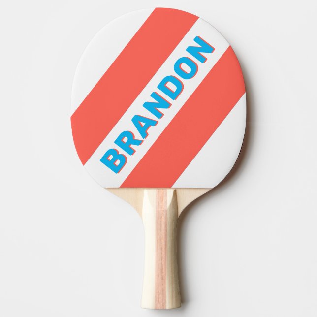 Retro Ljus Himmelblå Feta Ränder med Namn Pingisracket (Framsidan)