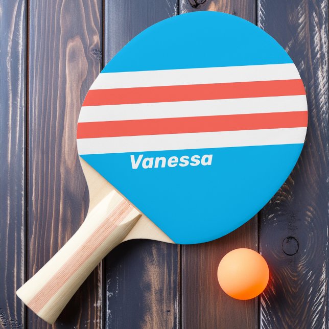 Retro Ljus Himmelblå Ränder med Namn Pingisracket (Skapare uppladdad)