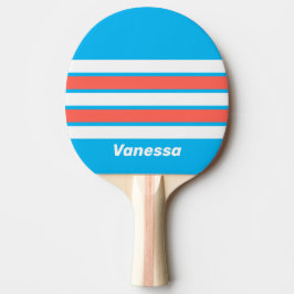 Retro Ljus Himmelblå Tvärgående Rand med Namn Pingisracket