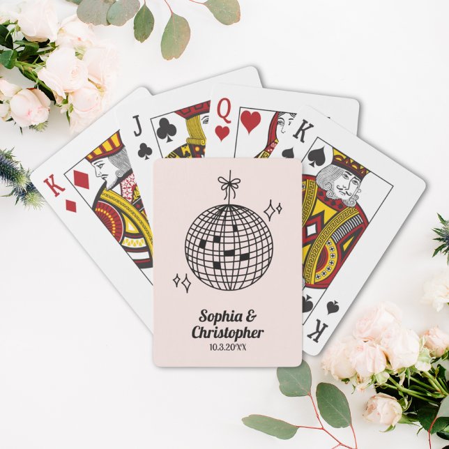 Retro Ljus rosa Disco Boll Bröllop Personlig Casinokort (Retro Light Pink Disco Ball Wedding Personalized Playing Cards
)