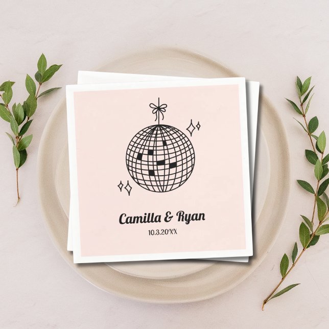 Retro Ljus rosa Disco Bröllop Decor Napkins Pappersservett (Retro Light Pink Disco Wedding Decor Napkins)