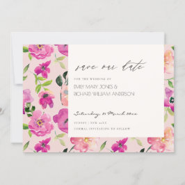 Retro Ljusrosa Akvarell Blommig Rädda Datumet Inbjudningar