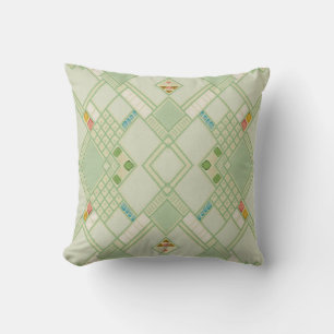 Retro Ljust grönt Geometric Bohemian Tile Mönster Kudde