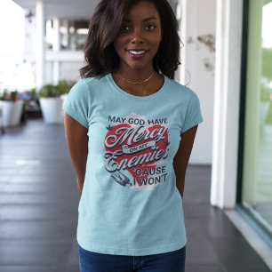 Retro-ljuva fras Gud har barmhärtiga fiender blå T Shirt
