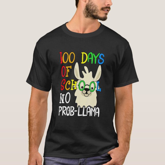 Retro Llama & Alpaca Lovers Cute 100 Days Of Schoo T Shirt (Framsida)