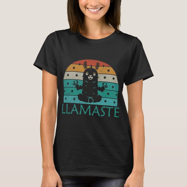 Retro Llamaste T-shirt, Funny Yoga T Shirt (Framsida)