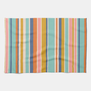 Retro lodrät orange blue och gult rosa rand kökshandduk