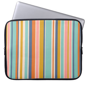 Retro lodrät orange blue och gult rosa rand laptop fodral