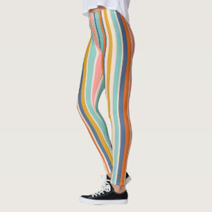 Retro lodrät orange blue och gult rosa rand leggings