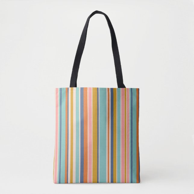 Retro lodrät orange blue och gult rosa rand tygkasse (Framsida)