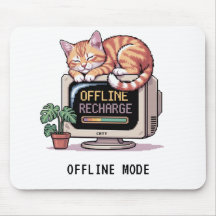 Retro Lofi PixelArt Sleeping Cat Offline Mouse Pad