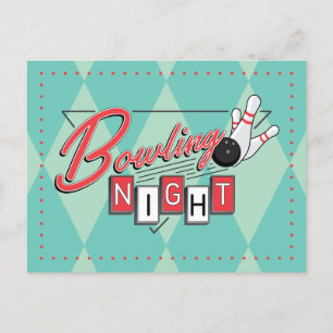 Retro Logotyp Bowling Natt Inbjudan Vykort