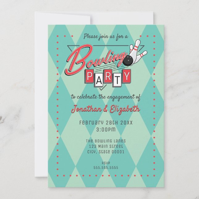 Retro Logotyp Bowlingfest Inbjudan (Framsida)