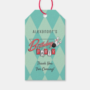 Retro logotypbowlingfödelsedagsfest presentetikett