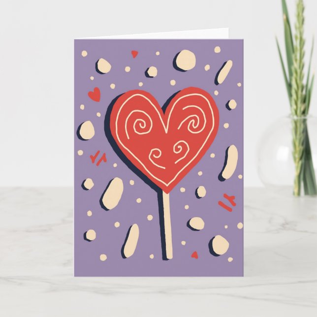 Retro Lollipop Heart Sweet Card Kort (Framsida)