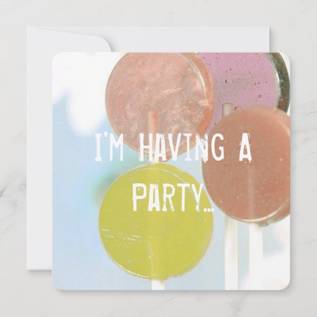 RETRO LOLLIPOPS BARN BIRTHDAY INBJEKTKORT INBJUDNINGAR (Framsida)