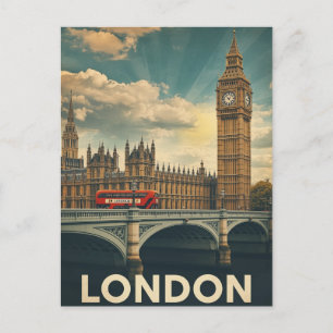 Retro London Big Ben och Buss Vykort