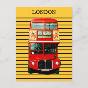 Retro London Buss om Gultens bakgrund Vykort