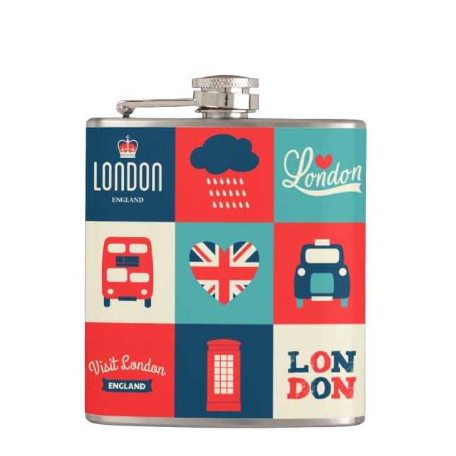 Retro London Collage Flask Fickplunta (Framsidan)