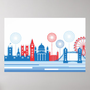Retro London Skyline med Fireworks Poster