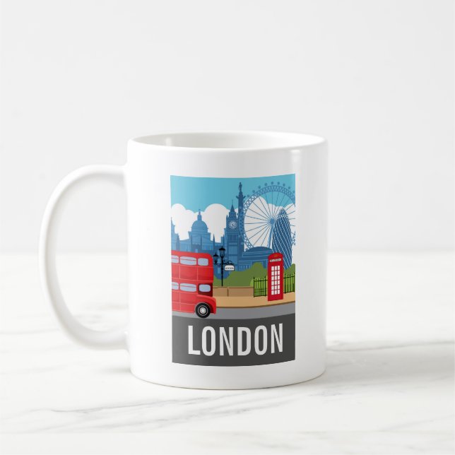 Retro London Te Symboliska Landmärken Kaffemugg (Vänster)