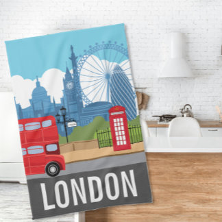 Retro London Tea Towel – Iconic Landmarks Kökshandduk