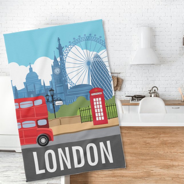 Retro London Tea Towel – Iconic Landmarks Kökshandduk (Skapare uppladdad)