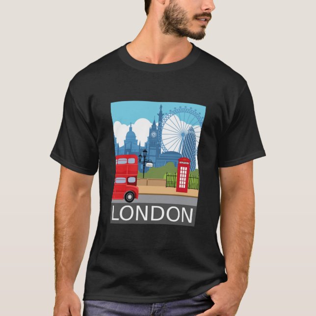 Retro Londons siluett Landmärken T Shirt (Framsida)