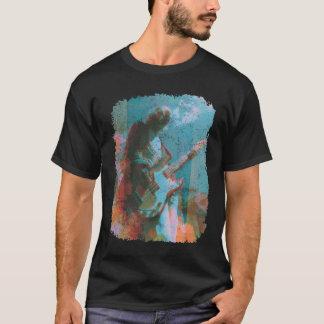 Retro Lone Guitarist Vintage Floral Music Art. T Shirt